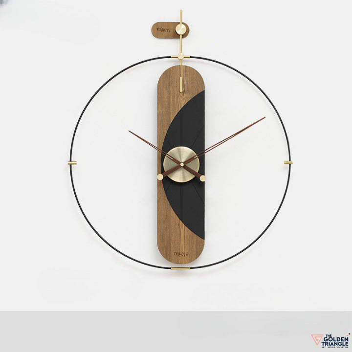 Modern Designer Metal Wall Clock with Wooden Detail