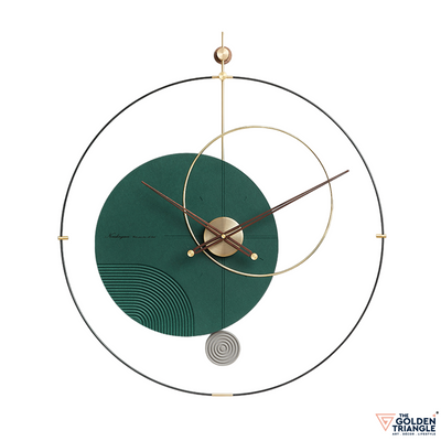 New modern Green Wooden Wall Clock with metal Ring and pendulum for home