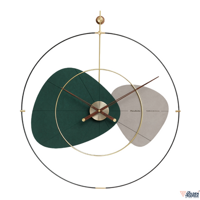 Gray & Green modern wall clock with metal ring for living room