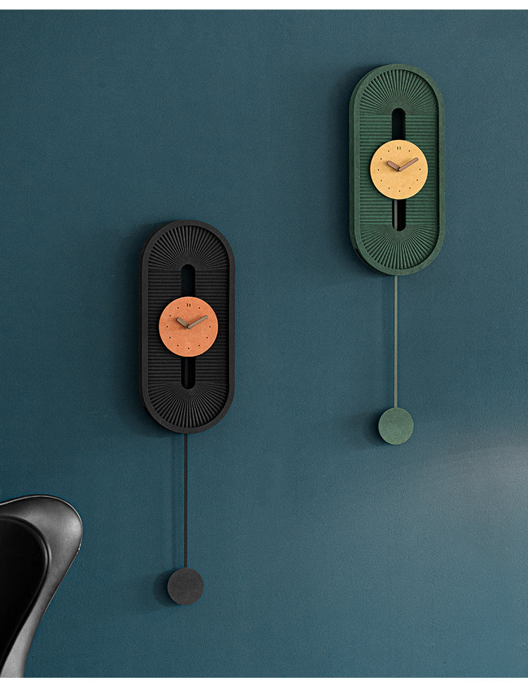 Green Vertical Wall Clock with Wooden Detail for Modern Homes
