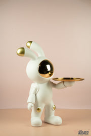 2.3 ft Astro Bunny holding a Metal Tray - Gold