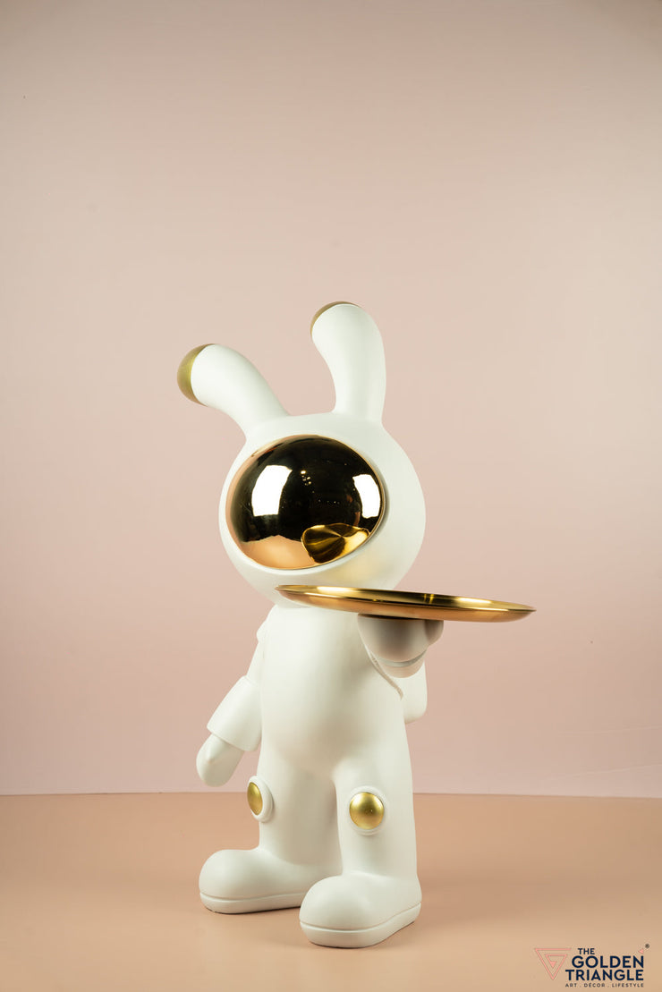 2.3 ft Astro Bunny holding a Metal Tray - Gold