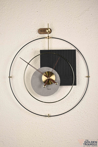 Black & Gray  Modern Metal Wall Clock with Wooden Hands