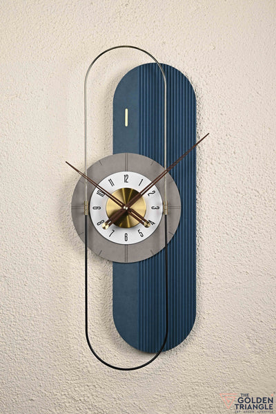 Modern Metal & Wooden vertical wall clock in blue 