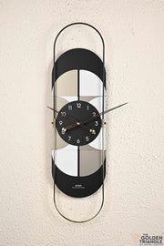 Vertical Monochrome Modern Wall Clock with Wooden Hands
