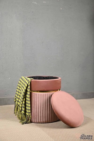Storage Suede Pouffe in Blush Pink Colour used as extra seating