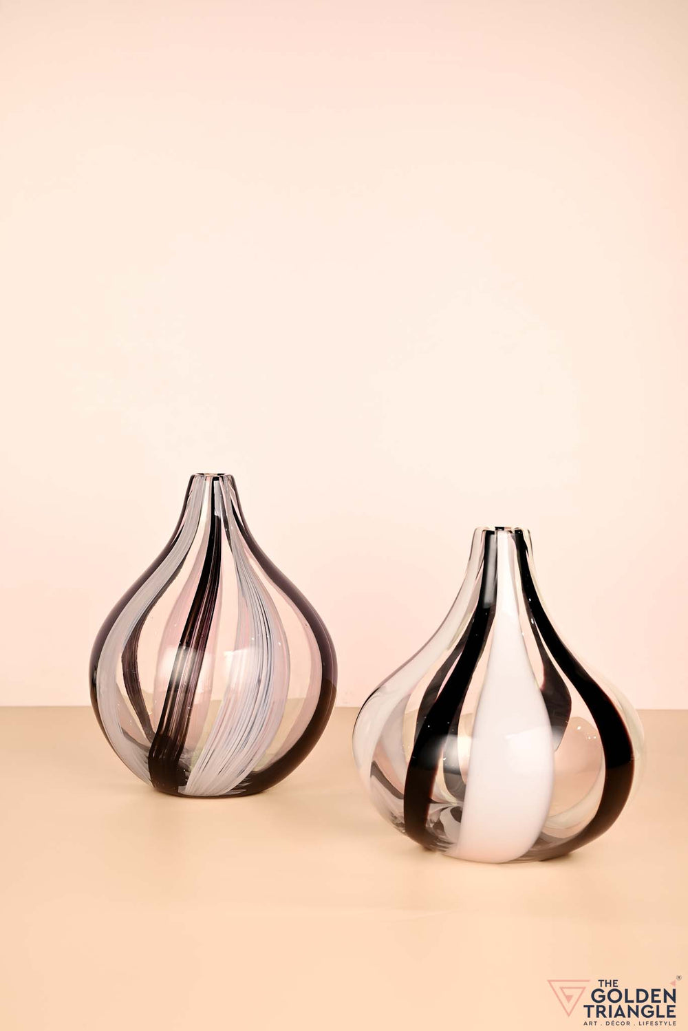 Stripe Swirl Glass Vase - Black & White