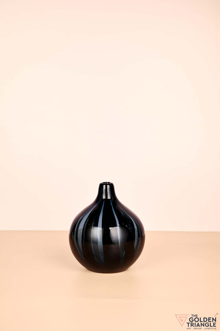 Short Stripe Swirl Glass Vase - Smoke, Black & Blue