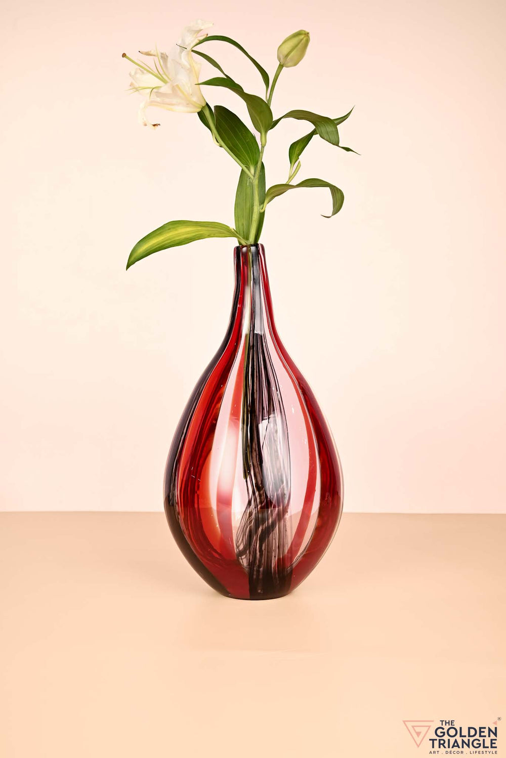 Stripe Swirl Glass Vase - Red & Black