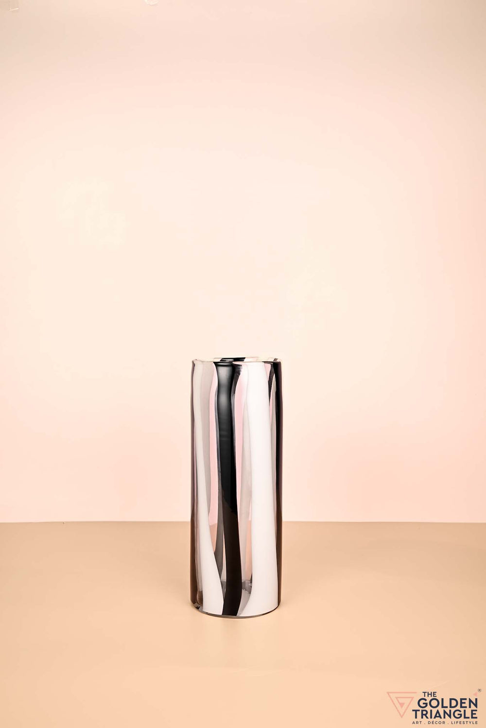 Stripe Swirl Cylindrical Glass Vase - White & Black