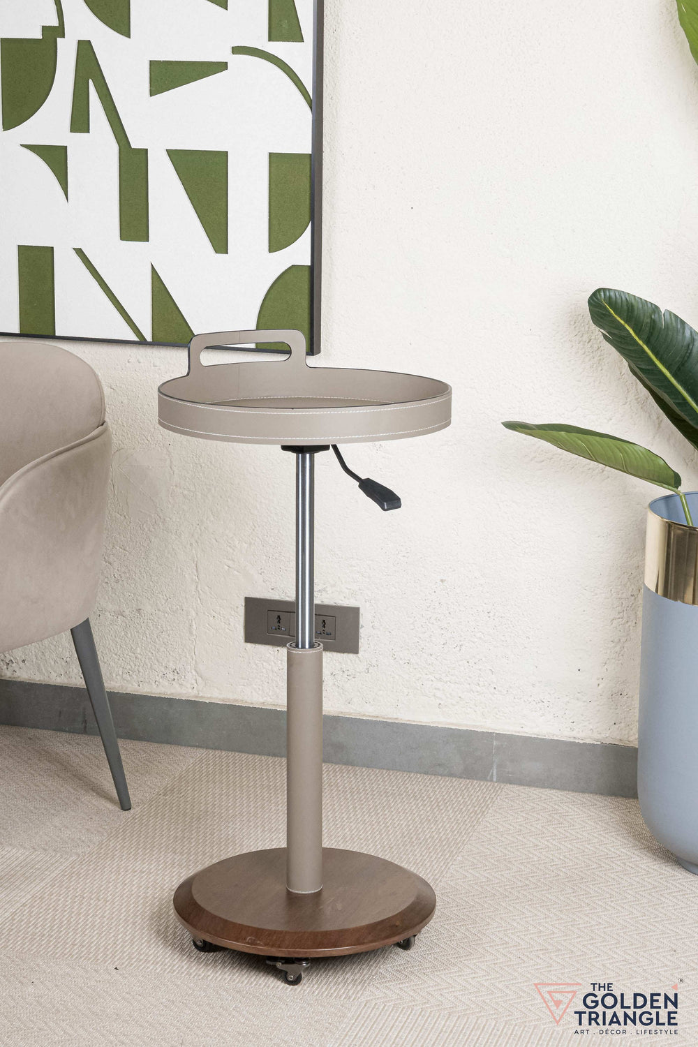 Esla Adjustable Side Table with Lockable Wheels - Tan