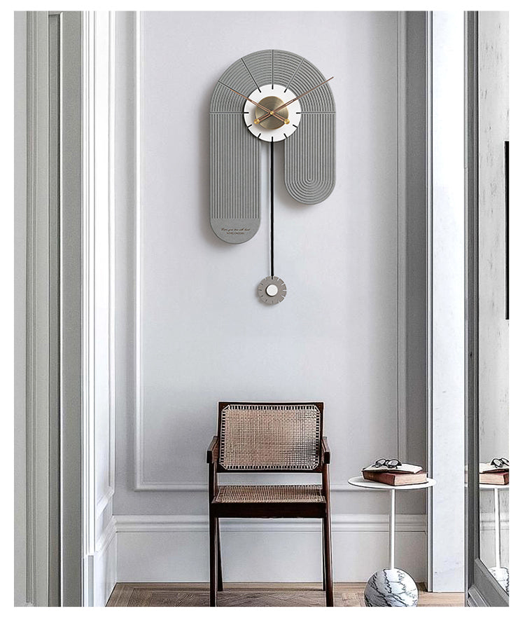 Gray Vertical Wall Clock with Pendulum with Wooden Hands