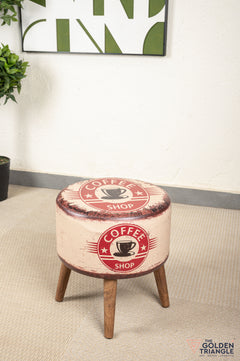 Retro Pouffe with Wooden Legs - Coffee Shop