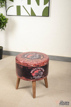 Retro Pouffe with Wooden Legs - Motorbike