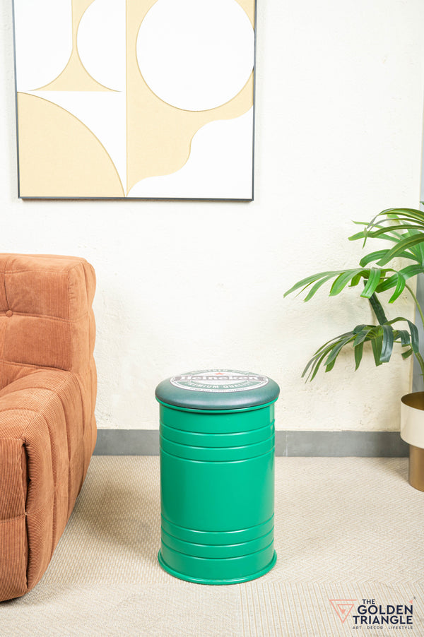 Barrel Pouffe with Storage - Heineken