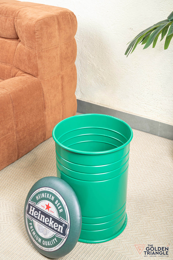 Barrel Pouffe with Storage - Heineken
