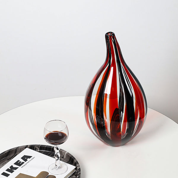 Stripe Swirl Glass Vase - Red & Black