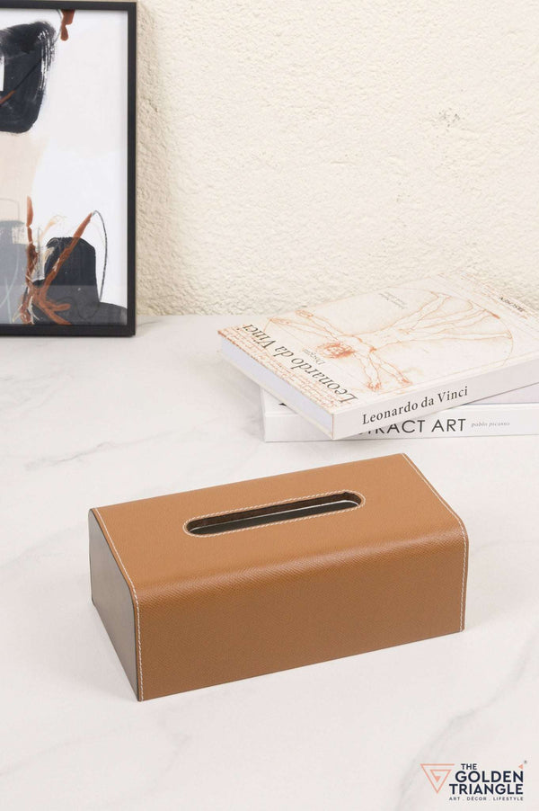Aristo Faux Leather Tissue Box - Tan
