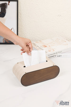 Bijou Faux Leather Tissue Box - Beige