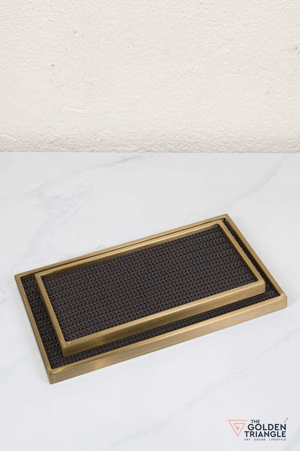 Windsor Metal & Woven Fabric Utility Tray - Gold & Brown