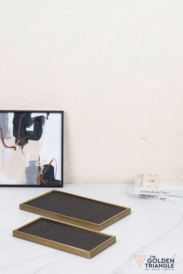 Windsor Metal & Woven Fabric Utility Tray - Gold & Brown