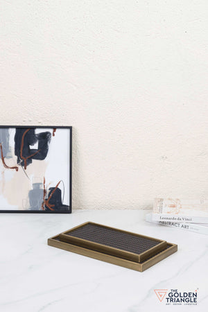 Windsor Metal & Woven Fabric Utility Tray - Gold & Brown