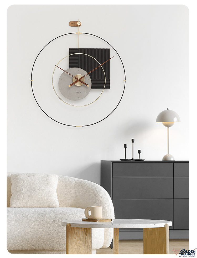 Black & Gray  Modern Metal Wall Clock with Wooden Hands