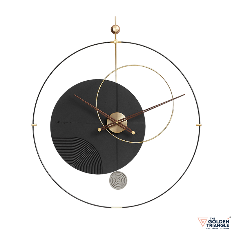 Aurora Designer Black Metal Wall Clock with Wooden Detail 
