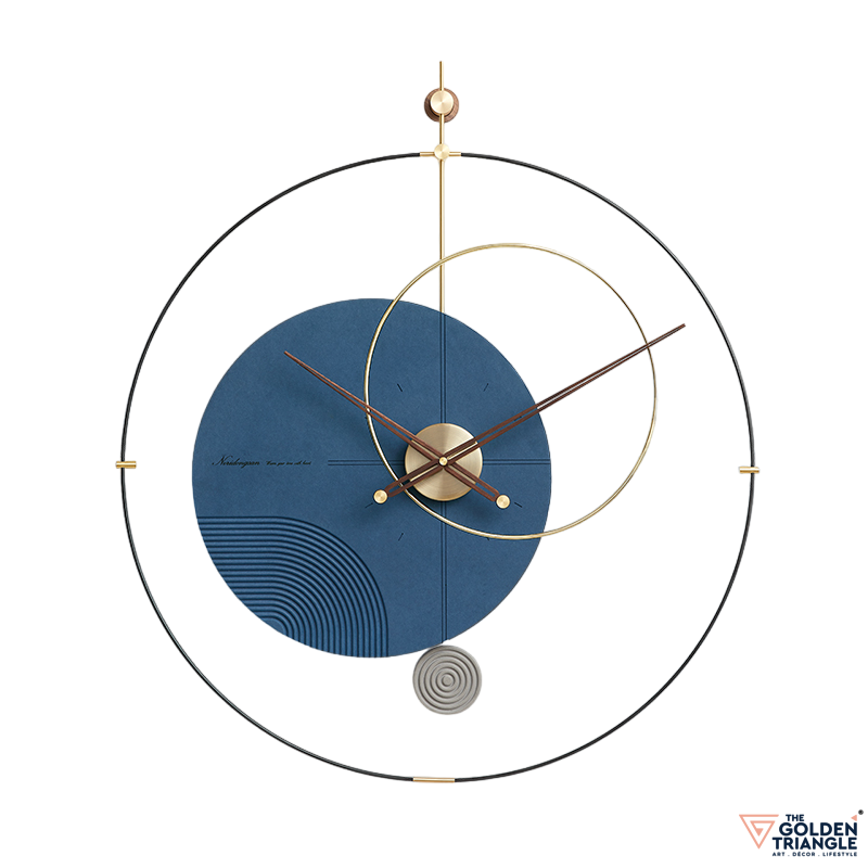 Modern Blue Wall Clock with wooden hands for living room