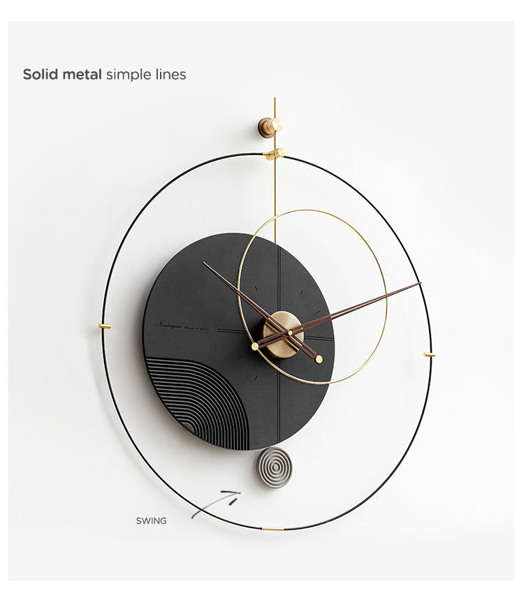 Aurora Designer Black Metal Wall Clock with Wooden Detail 