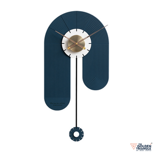 Blue contemporary wall clock with pendulum for living room