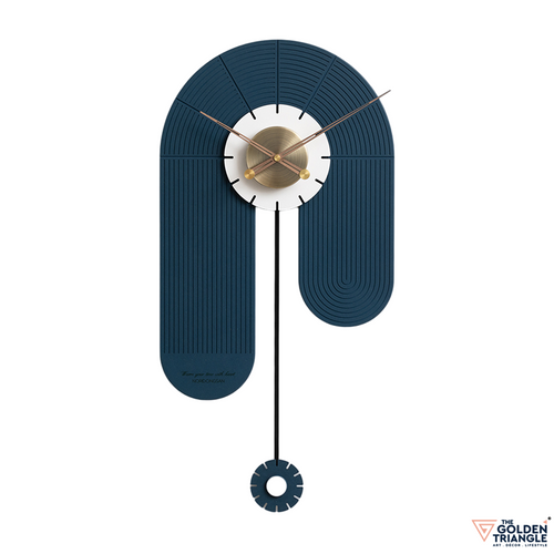 Blue contemporary wall clock with pendulum for living room