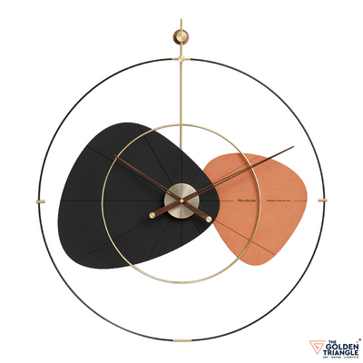 Black & Orange Modern Wall Clock with metal ring
