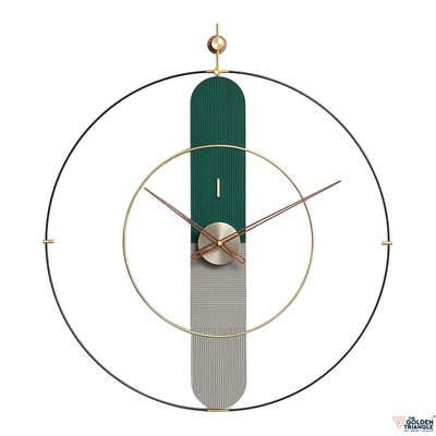 Contemporary Designer Metal Green & Gray Wall Clock with Wooden Hands