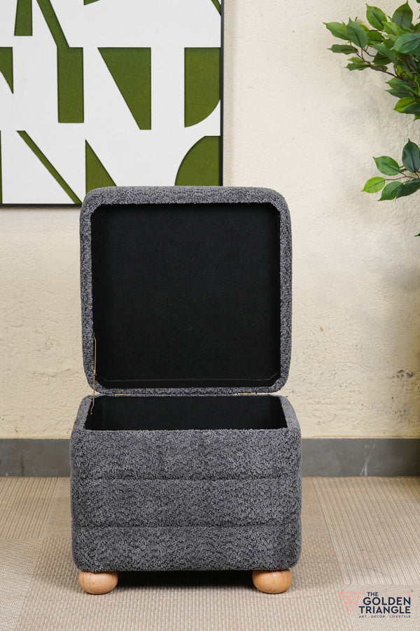 Tetra Fabric Pouffe with Storage - Gray