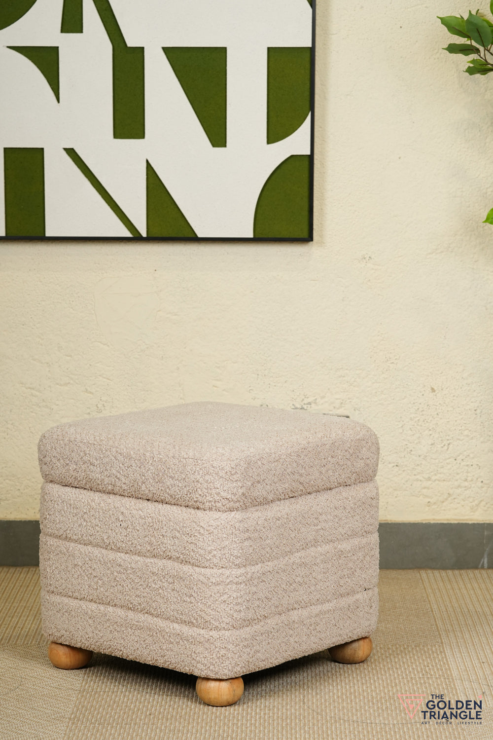 Tetra Fabric Pouffe with Storage - Beige