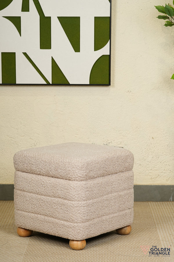 Tetra Fabric Pouffe with Storage - Beige