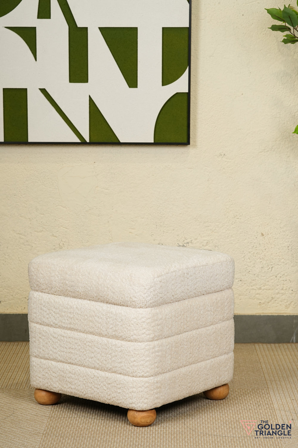 Tetra Fabric Pouffe with Storage - White