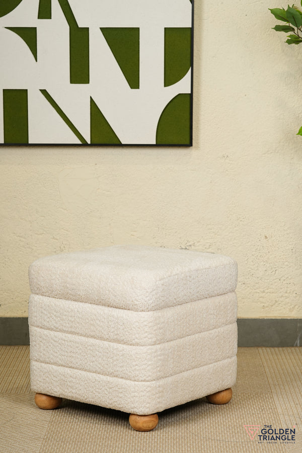 Tetra Fabric Pouffe with Storage - White