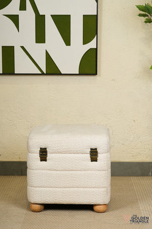 Tetra Fabric Pouffe with Storage - White