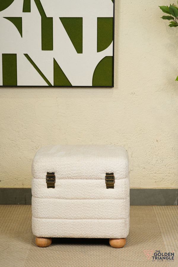 Tetra Fabric Pouffe with Storage - White