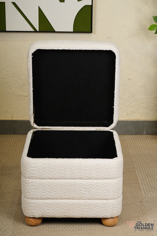 Tetra Fabric Pouffe with Storage - White