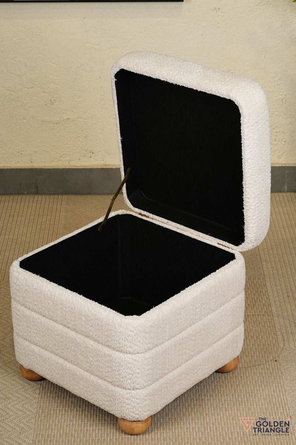 Tetra Fabric Pouffe with Storage - White