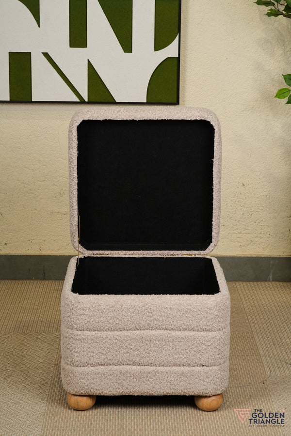 Tetra Fabric Pouffe with Storage - Beige