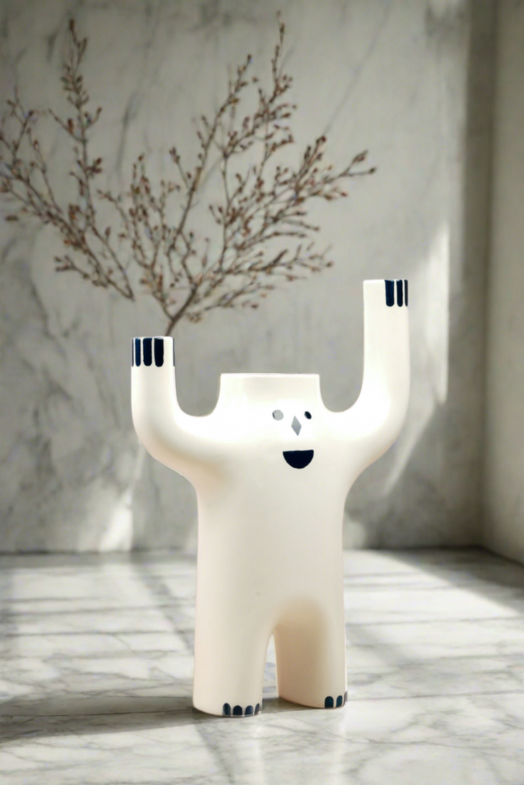 Happy Face Vase - White