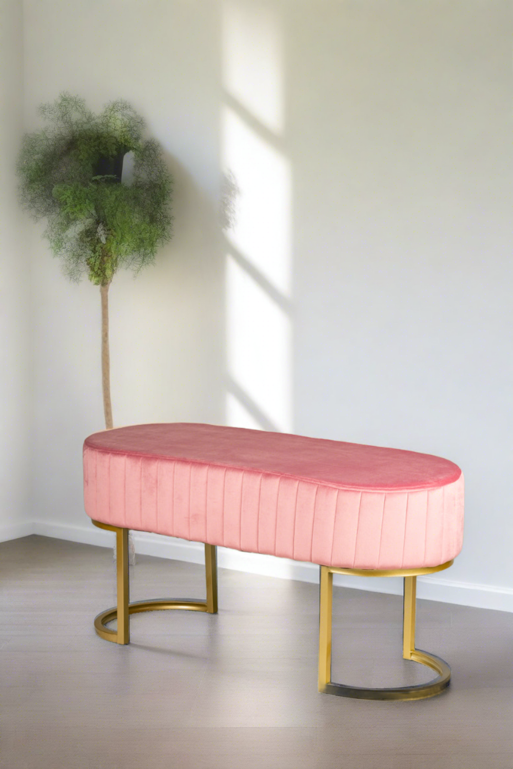 Gwen Suede Bench for Living Room in Pink Colour