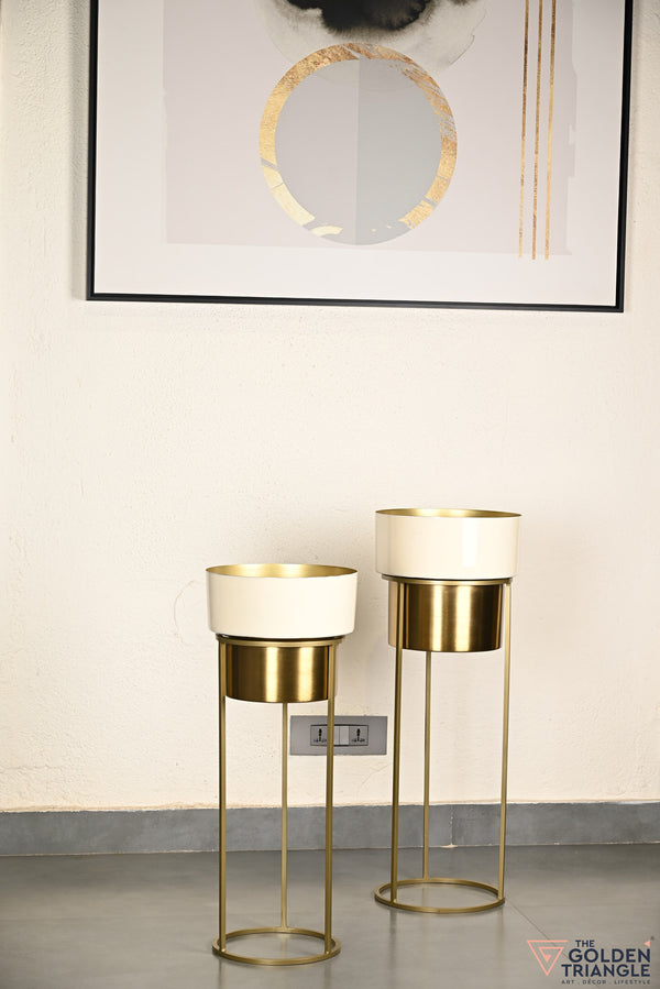 Arzola Enameled Metal Planter - Beige & Gold