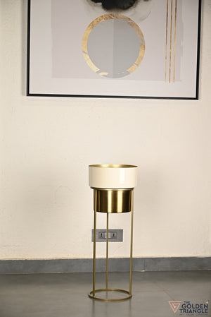 Arzola Enameled Metal Planter - Beige & Gold