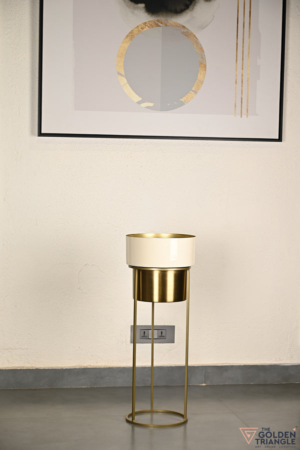 Arzola Enameled Metal Planter - Beige & Gold