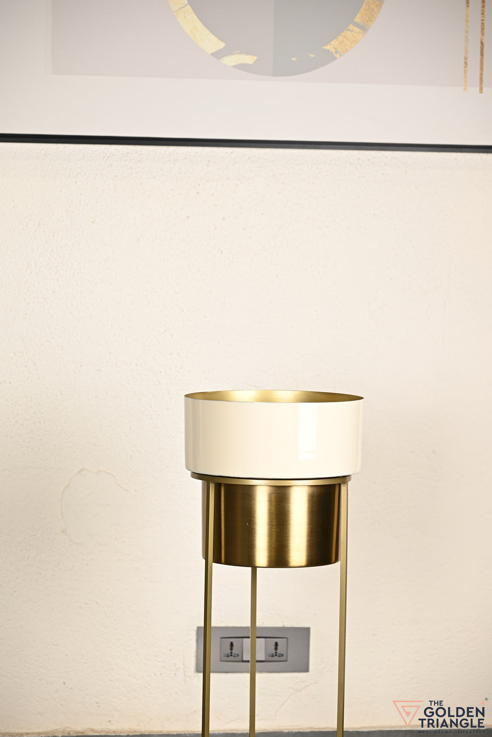 Arzola Enameled Metal Planter - Beige & Gold